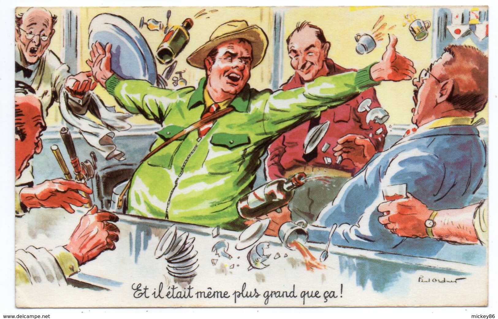 Illustrateur  P. Ordner-- Humour---1967--"Et Il était....que ça ! "---pêcheur,bistrot --cachet BRAY SUR SEINE -77 - Ordner, P.