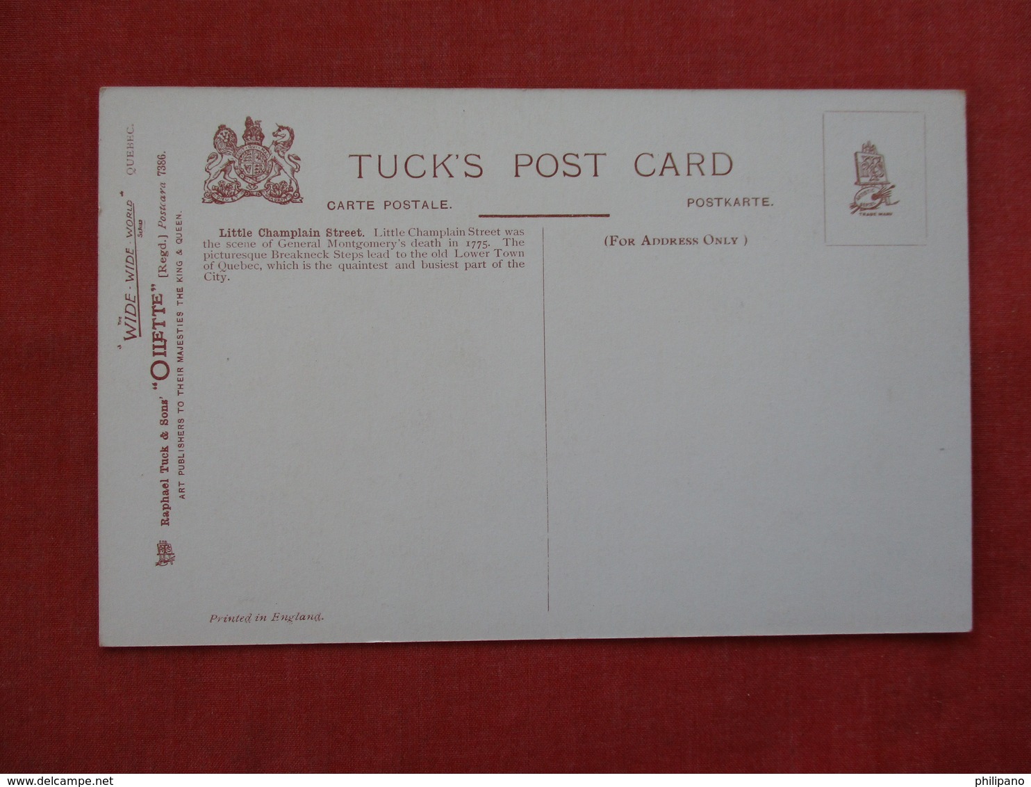 Tuck Series Quebec--Champlain Street  Ref 2998 - Other & Unclassified