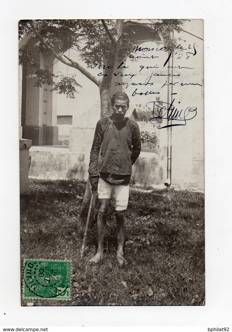 !!! INDOCHINE : TONKIN, MONCAY 1908, CARTE PHOTO D'UN COOLIE - Viêt-Nam