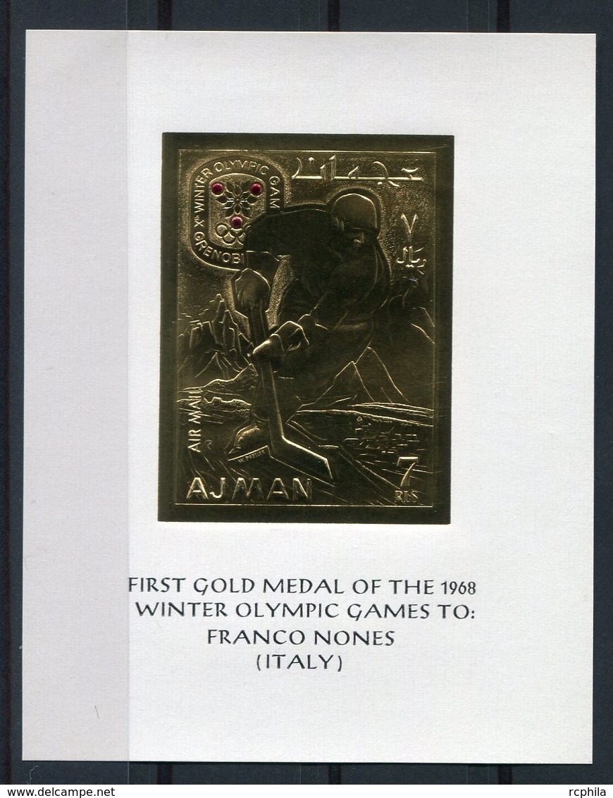 RC 9435 AJMAN JEUX OLYMPIQUES DE GRENOBLE 1968 GOLD MEDAL FRANCO NONES ITALY BLOC FEUILLET NEUF ** TB - Ajman