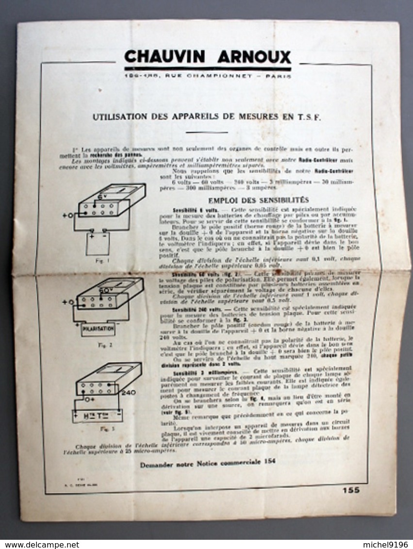 Notice 155 Utilisation Appareils De Mesures En T.S.F Chauvin Et Arnoux - Matériel Et Accessoires