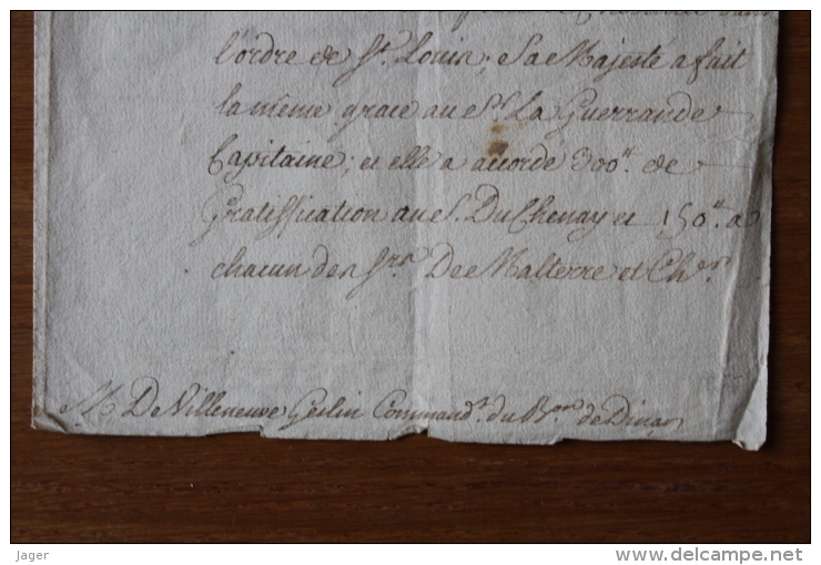 1761 lettre de Choisel pour recompense pour le siege de BELLEISLE