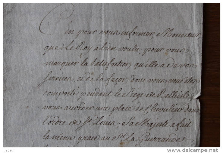 1761 lettre de Choisel pour recompense pour le siege de BELLEISLE