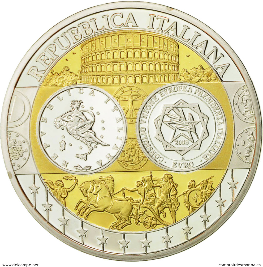 Italie, Médaille, Conseil De L'Union Européenne, 2003, SPL+, Argent - Autres & Non Classés