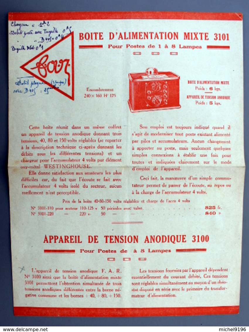 2 Documents Emploi Boite Alimentation Et Appareil  De Tension Anodique  De Chez F.A.R - Material Y Accesorios