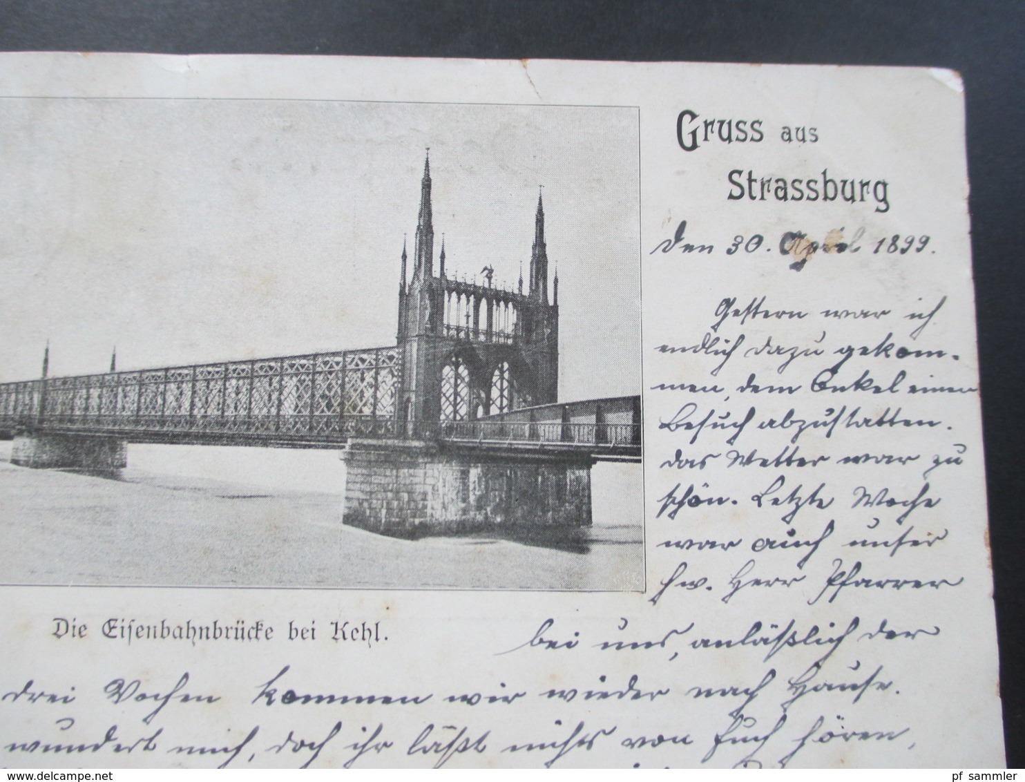 AK DR / Frankreich 1899 Elsass Gruss Aus Strassburg. Die Eisenbahnbrücke Bei Kehl. Nach Hilsenheim Mit AK Stempel - Elsass