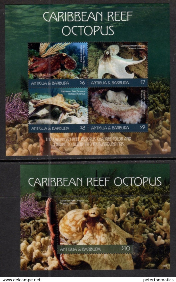 ANTIGUA AND BARBUDA , 2018, MNH, MARINE LIFE, CARIBBEAN REEF OCTOPUS,  SHEETLET+ S/SHEET , HIGH FV - Vie Marine