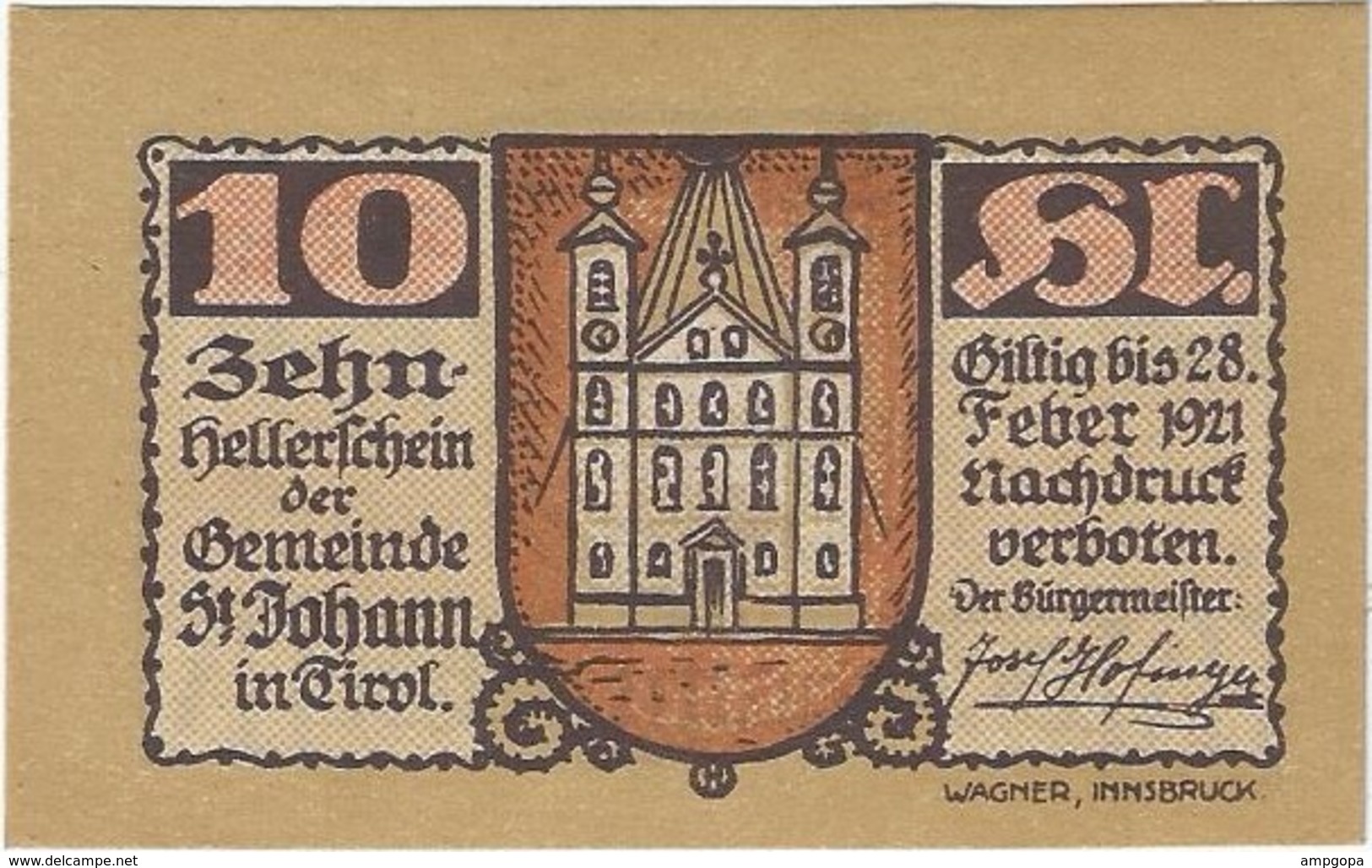 Austria 10 Heller 31-1-1921, St. Johann (Tirol) 898d UNC - Austria