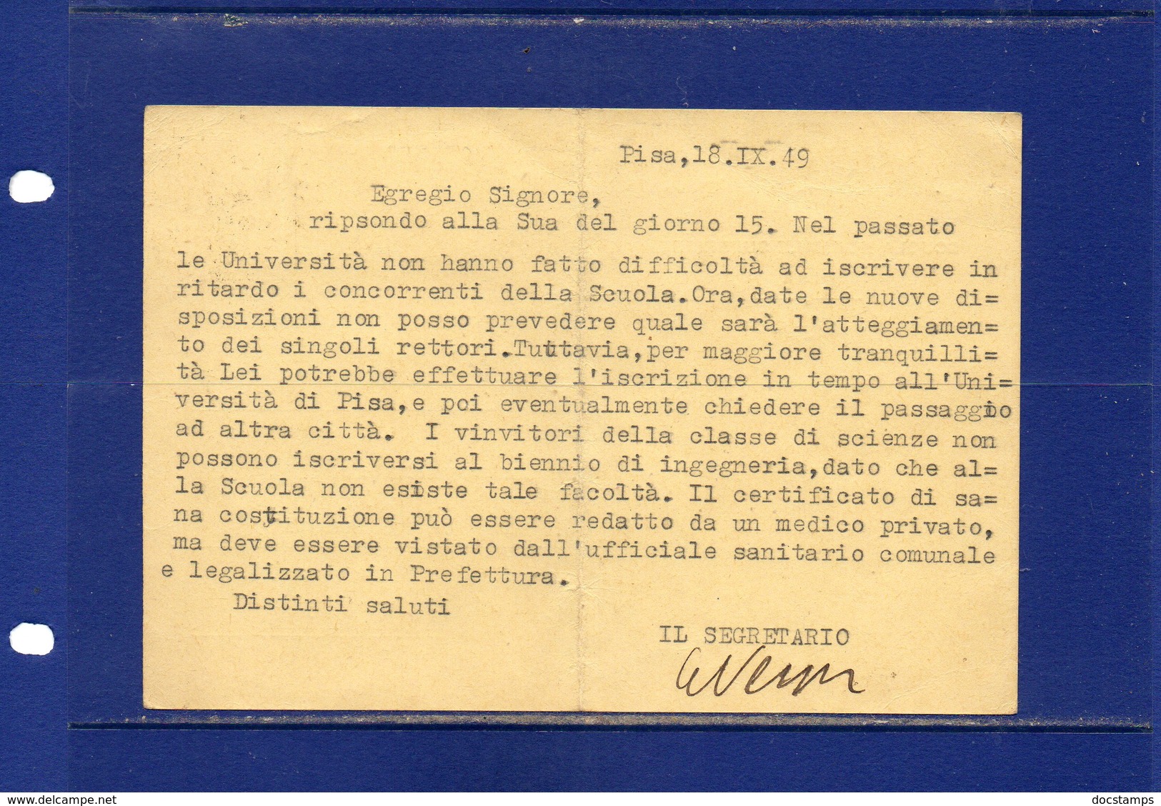 ##(DAN186/1)1949-cartolina Scuola Normale Superiore Di Pisa Affrancata Con 3 Esemplari L.5 Democratica Per Firenze - 1946-60: Marcofilie