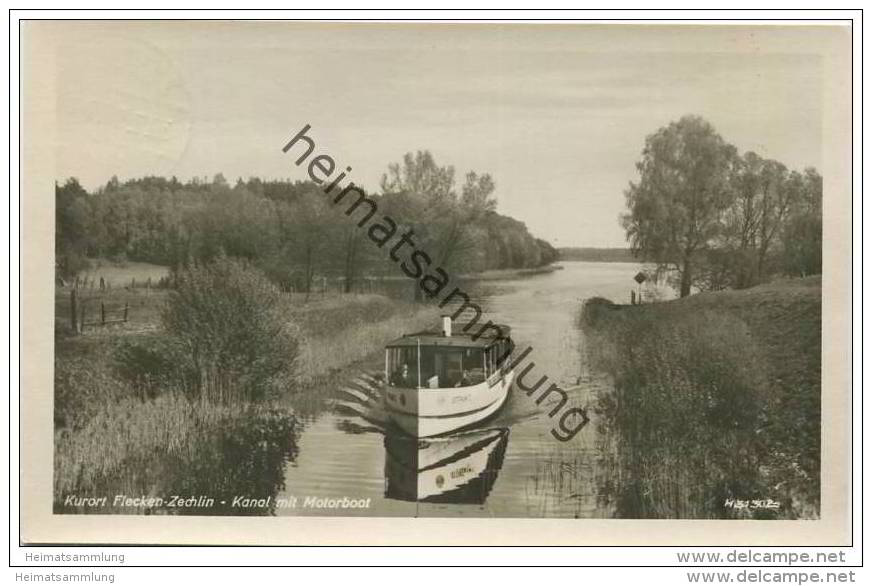Flecken Zechlin - Kanal Mit Motorboot - Foto-AK 1955 - Rheinsberg