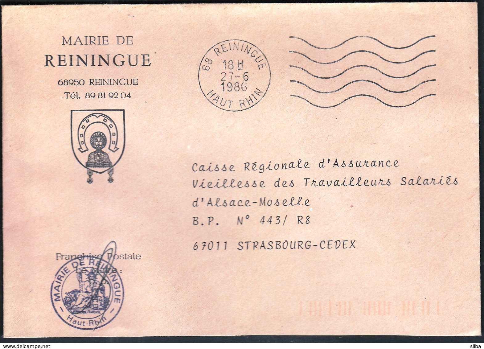 France Reiningue 1986 / Mairie De Reiningue / Coat Of Arms / Horseshoe - 1961-....
