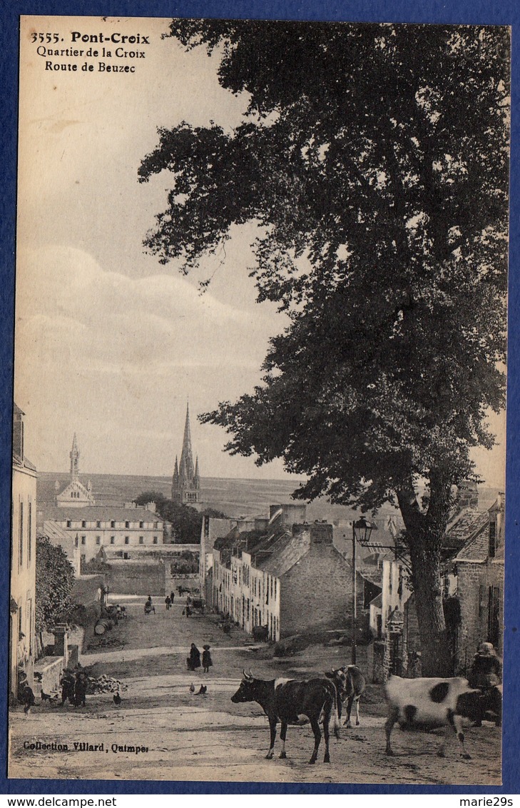 29 PONT-CROIX Quartier De La Croix, Route De Beuzec ; Vaches, églises - Animée - Pont-Croix