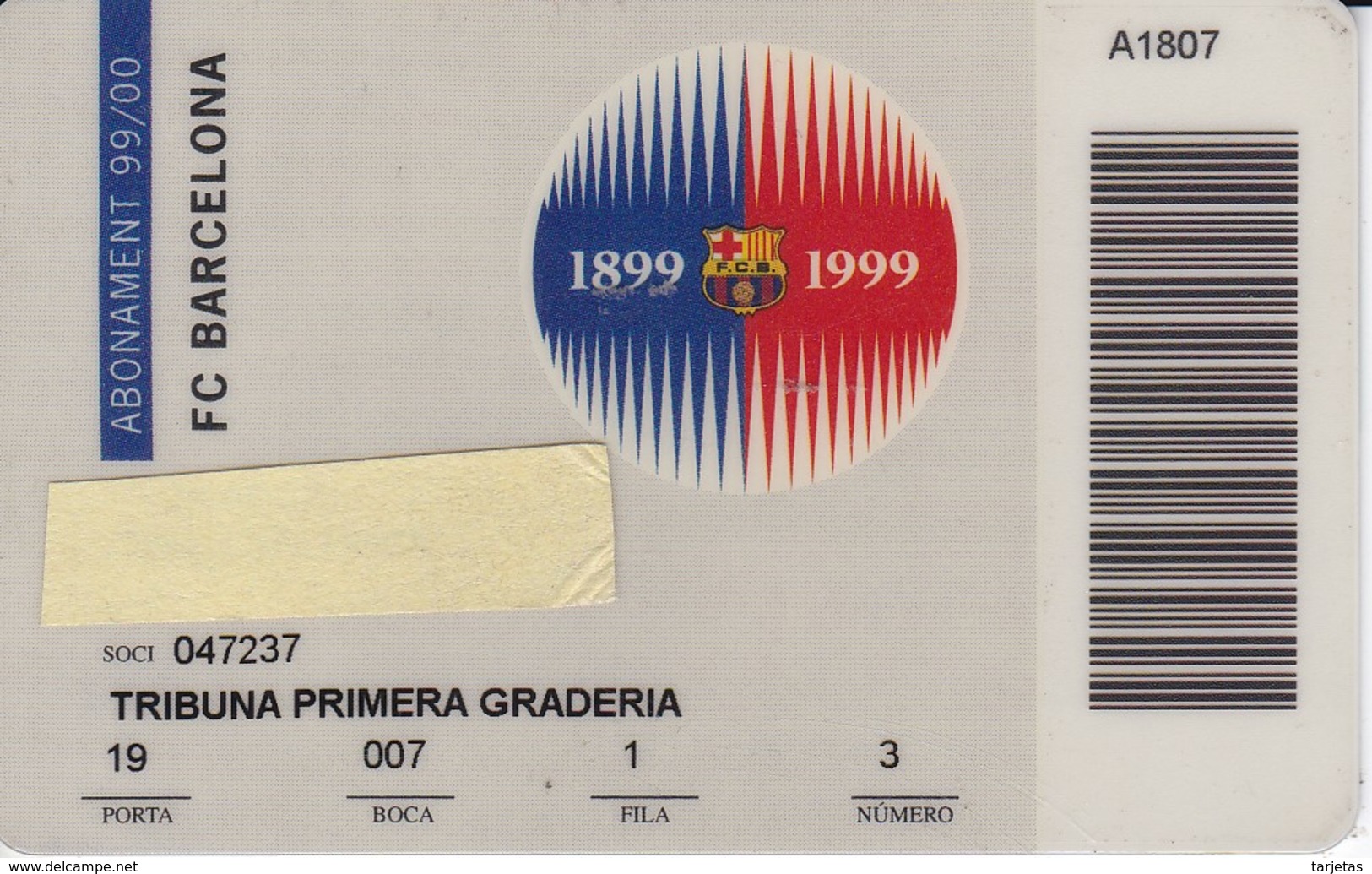 CARNET DE SOCIO DE FUTBOL CLUB BARCELONA AÑO 1990-00 TRIBUNA (FOOTBALL) BARÇA (LA CAIXA) - Otros & Sin Clasificación