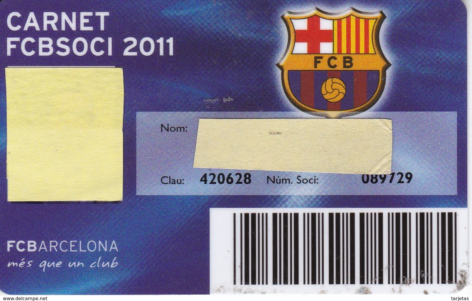 CARNET DE SOCIO DE FUTBOL CLUB BARCELONA TEMPORADA 2011 - BARÇA (CAIXA-NIKE-TELEFONICA-AUDI-DAMM - Otros & Sin Clasificación