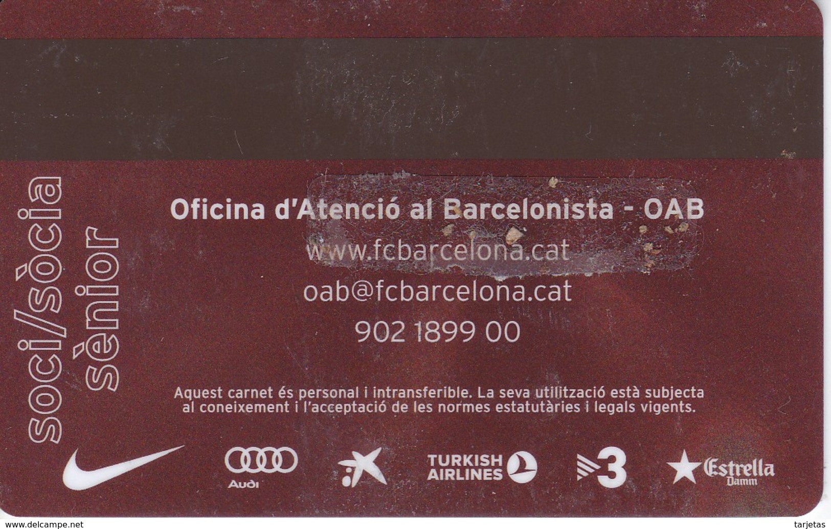 CARNET DE SOCIO DE FUTBOL CLUB BARCELONA TEMPORADA 2011 - BARÇA (CAIXA-NIKE-TELEFONICA-AUDI-DAMM - Otros & Sin Clasificación