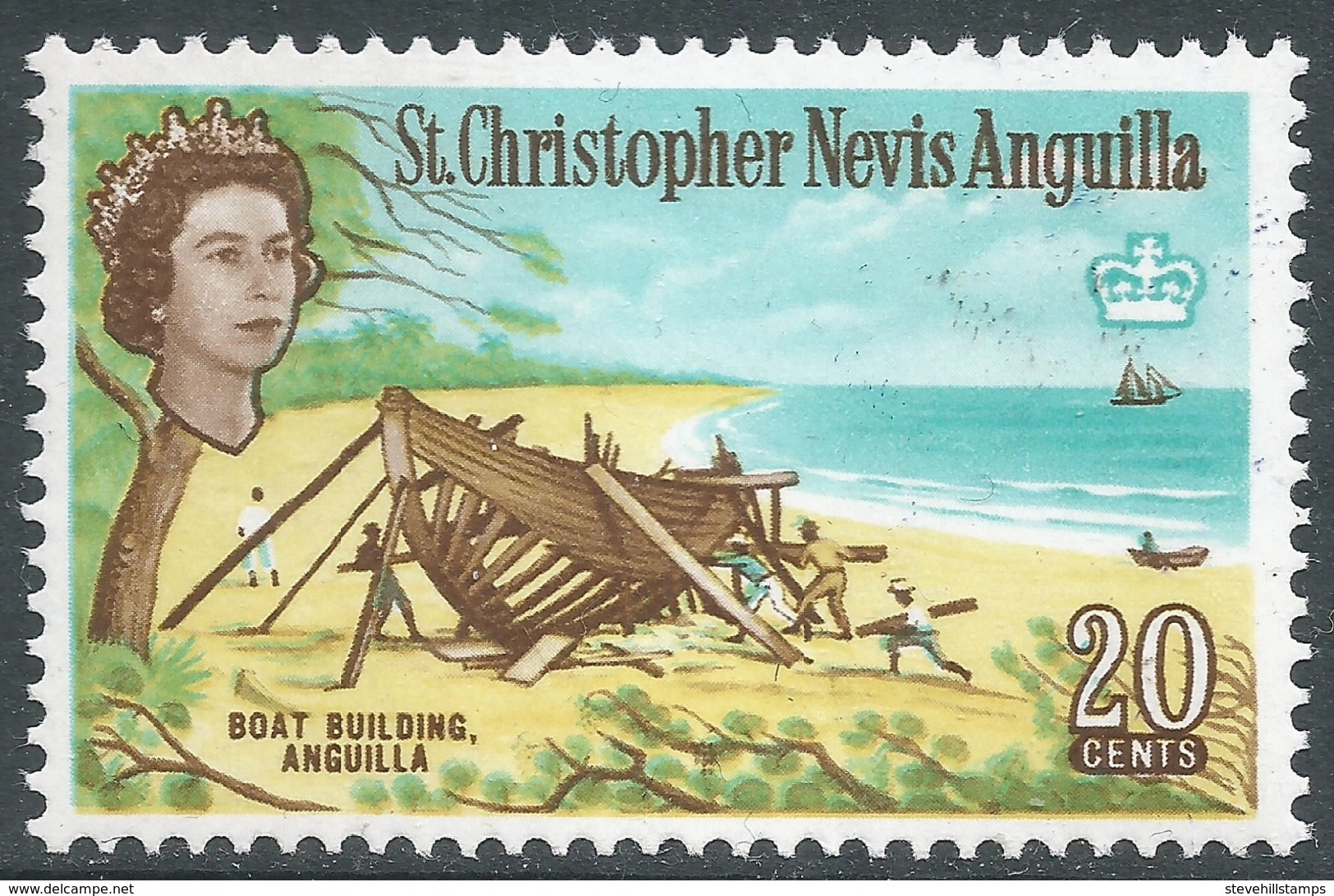 St Kitts-Nevis. 1963-69 QEII. 20c MH. Upright Block CA W/M. SG 138 - St.Christopher-Nevis-Anguilla (...-1980)