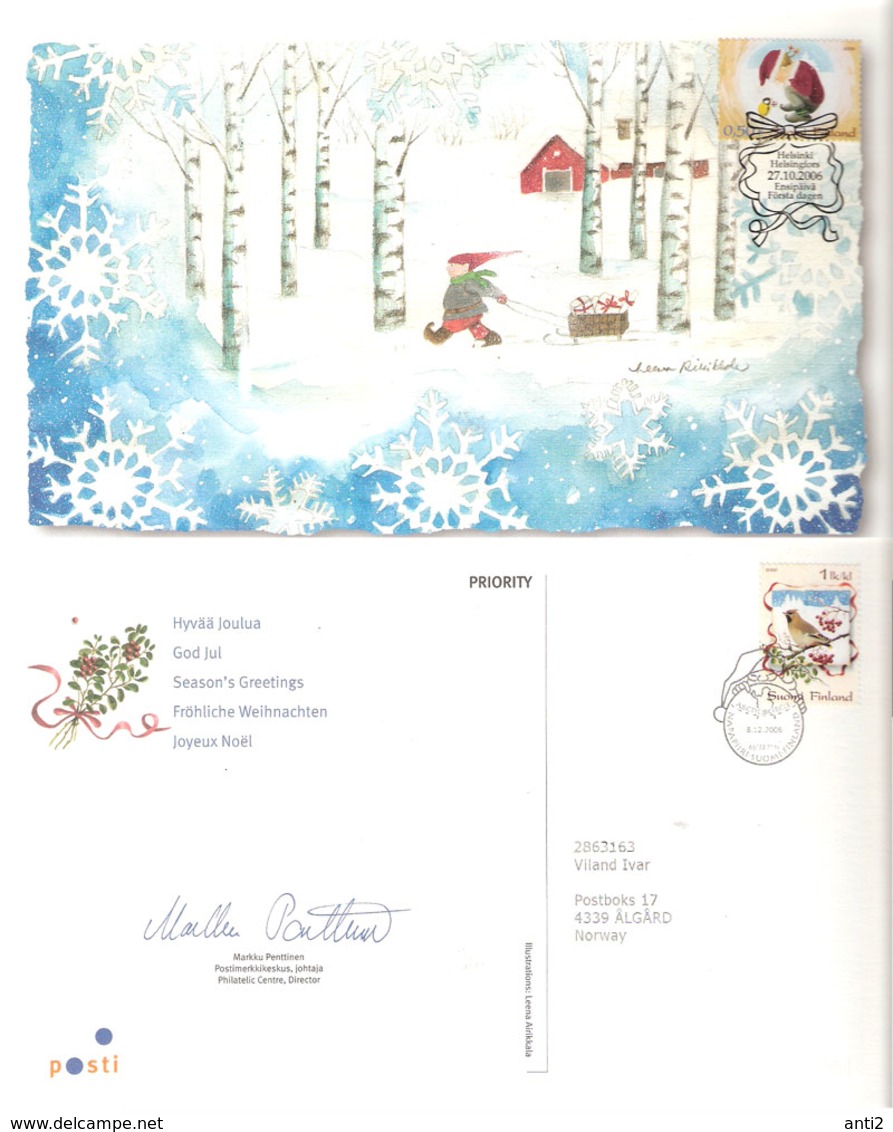 Finland 2006 Christmas, Greeting Card For Post Office, Mi 1825-1826 In Folder, Cancelled(o) - Cartas & Documentos