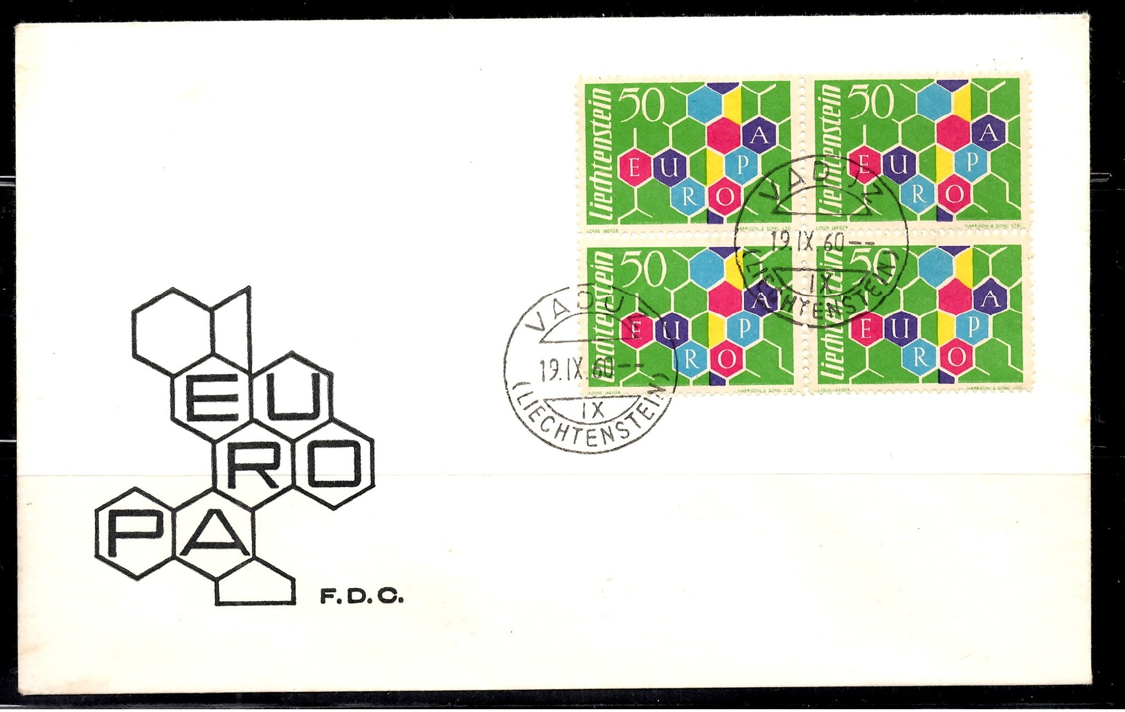 Liechtenstein Europa 1960 En Bloc De 4 Oblitérés Sur FDC. TB. A Saisir! - Lettres & Documents