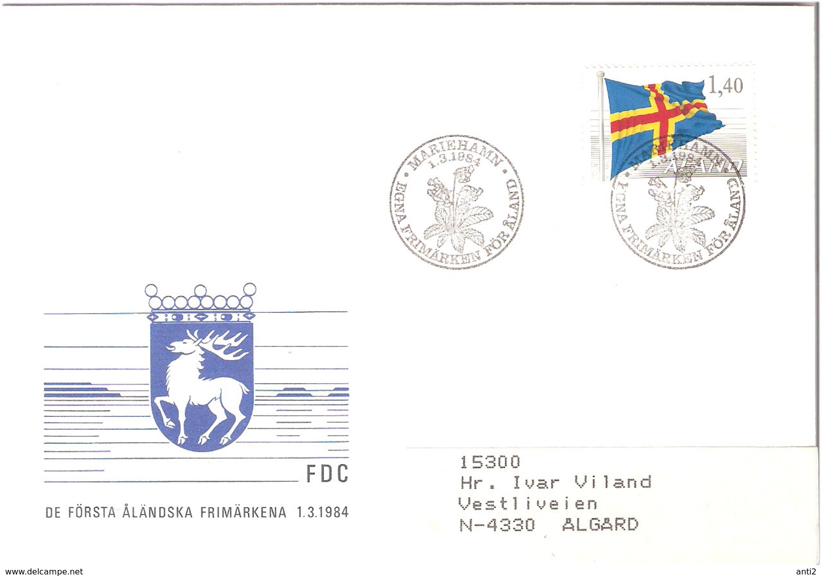 Åland Aland 1984 Flag Of Åland Mi 4, Cover  FDC - Aland