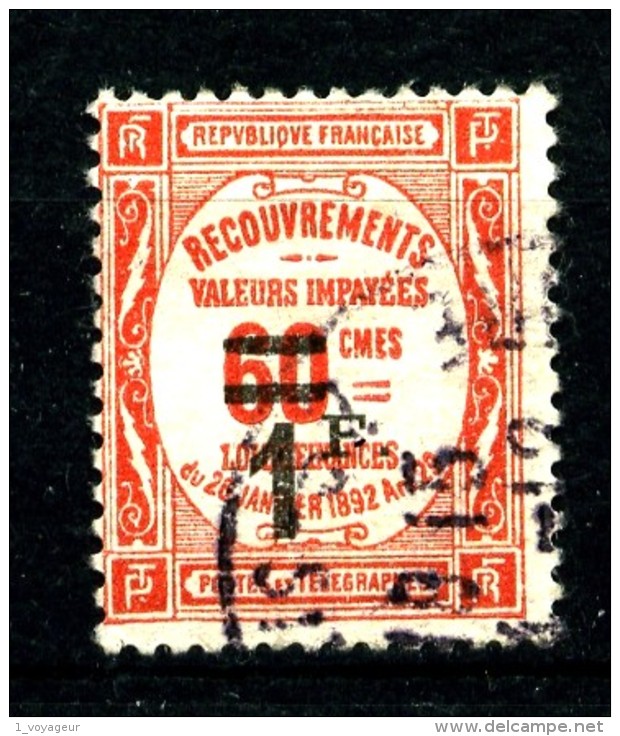 Taxe  53 - 1F Sur 60c Rouge - Oblitéré - Très Beau - 1859-1959 Oblitérés