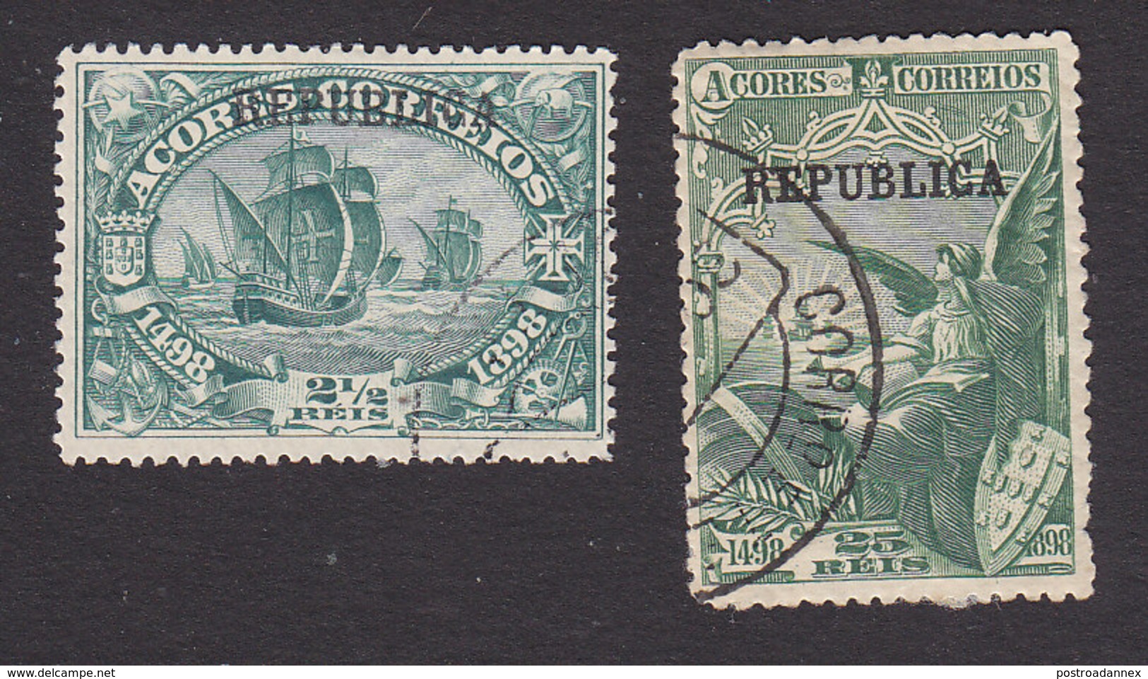 Azores, Scott #141, 143, Used, Vasco De Gama Overprinted, Issued 1911 - Azores