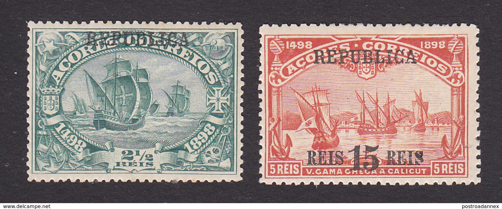 Azores, Scott #141-142, Mint Hinged, Vasco De Gama Overprinted, Issued 1911 - Azores
