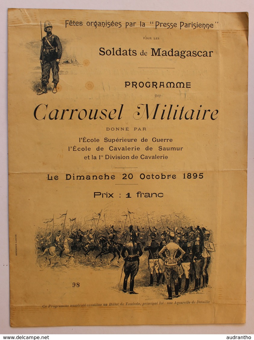1895 Programme Carrousel Militaire Soldats De Madagascar école Supérieure De Guerre Cavalerie Saumur Charles Morel - Dokumente