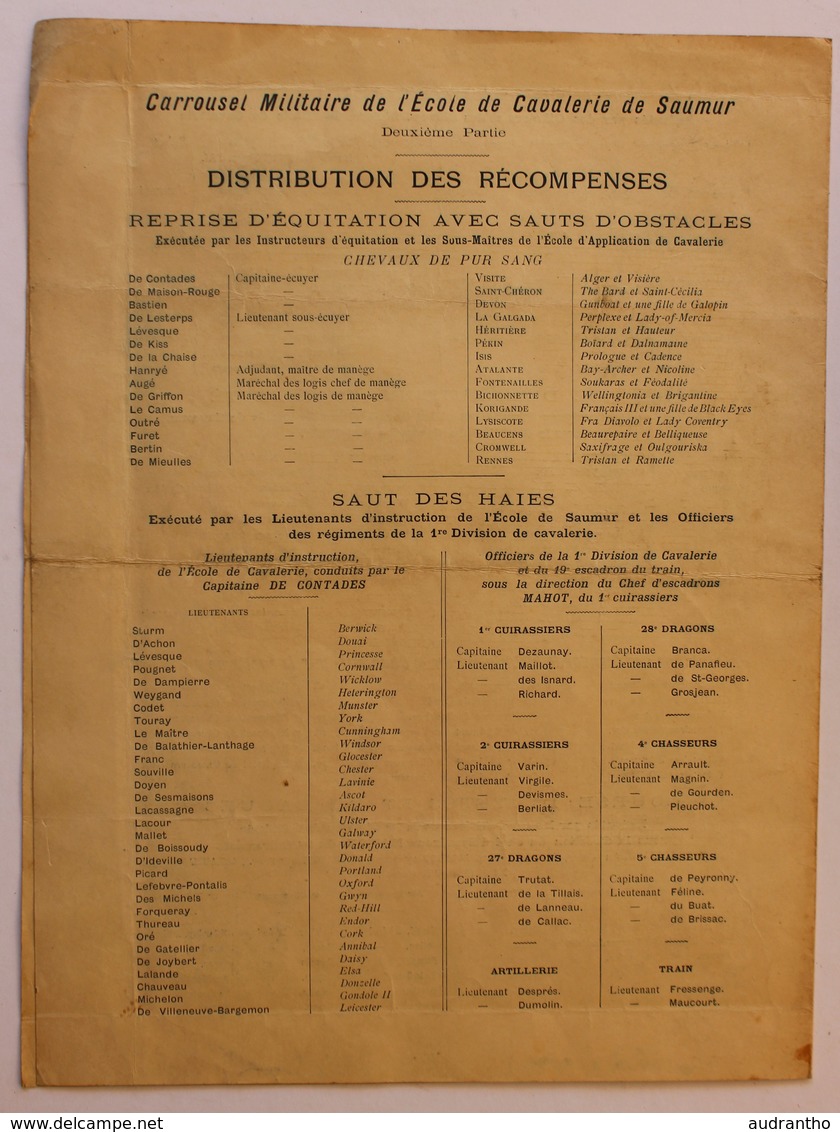 1895 Programme Carrousel Militaire Soldats De Madagascar école Supérieure De Guerre Cavalerie Saumur Charles Morel - Dokumente