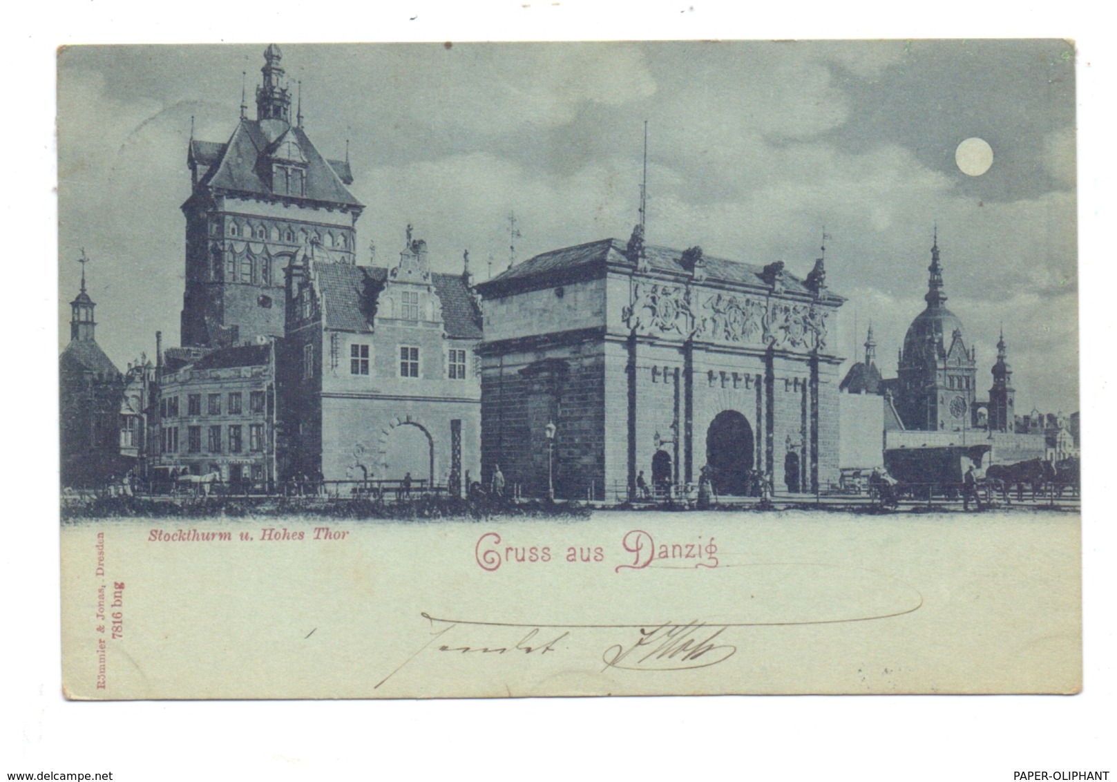 DANZIG - Jopengasse, Schaar & Dathe - TrierGruss Aus..., Stockthurm Und Hohes Thor, Mondschein-Karte, 1900 - Danzig
