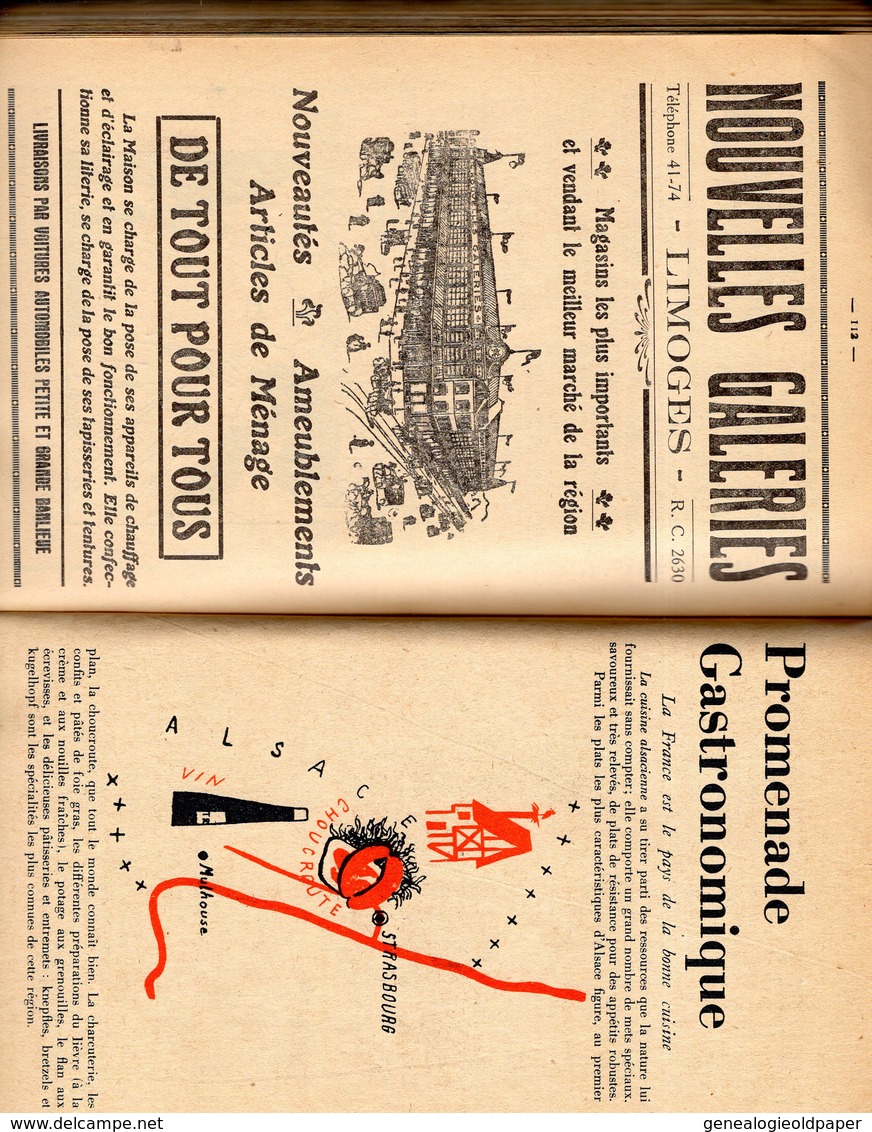 87- LIMOGES- ALMANACH 1937- CHAUSSURES RAYMOND-FERNANDEL-LOTERIE-GEORGES DUHAMEL-ARMOIRIES-ALPINISME-COROT-CYCLISME-TENN