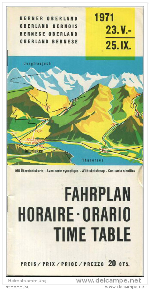 Schweiz - Fahrplan - Berner Oberland 1971 - Europe