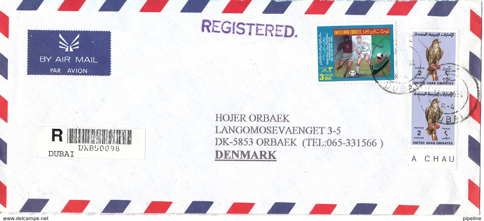 UAR Dubai Registered Cover Sent To Denmark 18-11-1994 - Dubai