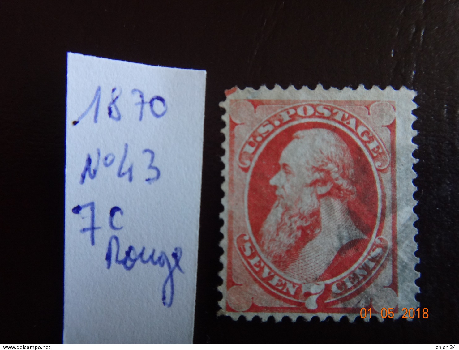 TIMBRE US N°43 DE 1870 7C ROUGE STANTON STAMP US POSTAGE COTE 80€ - Used Stamps