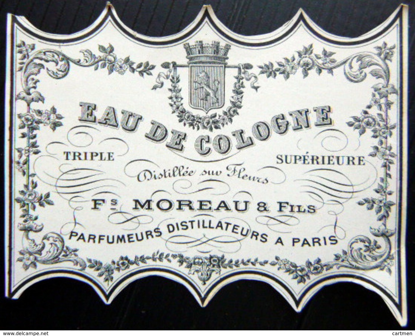 ETIQUETTE DE PARFUM TRES ANCIENNE PERFUME EAU DE TOILETTE TRIPLE  MOREAU  PARIS  TRES BON ETAT - Etichette