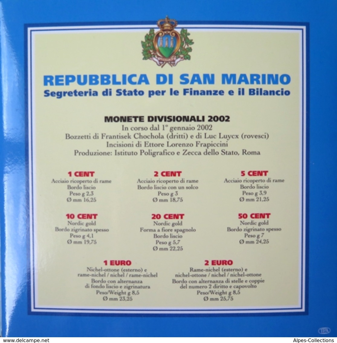 SAX2002.1 - COFFRET BU SAINT MARIN - 2002 - 1 Cent à 2 Euros - San Marino