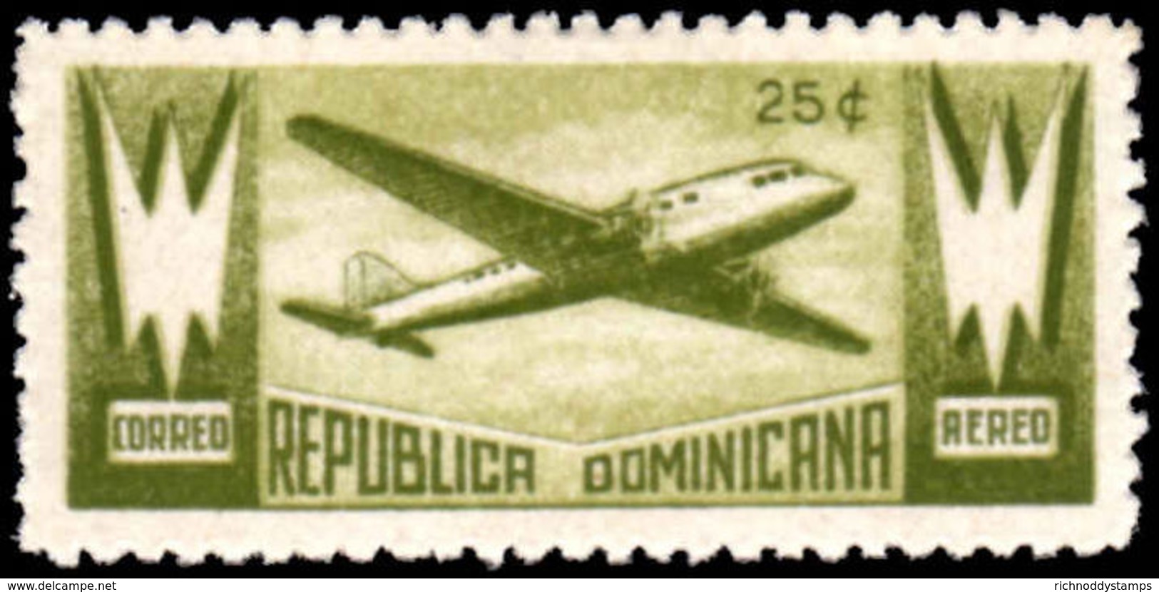 Dominican Republic 1943 25c Mail Plane Unmounted Mint. - Dominican Republic