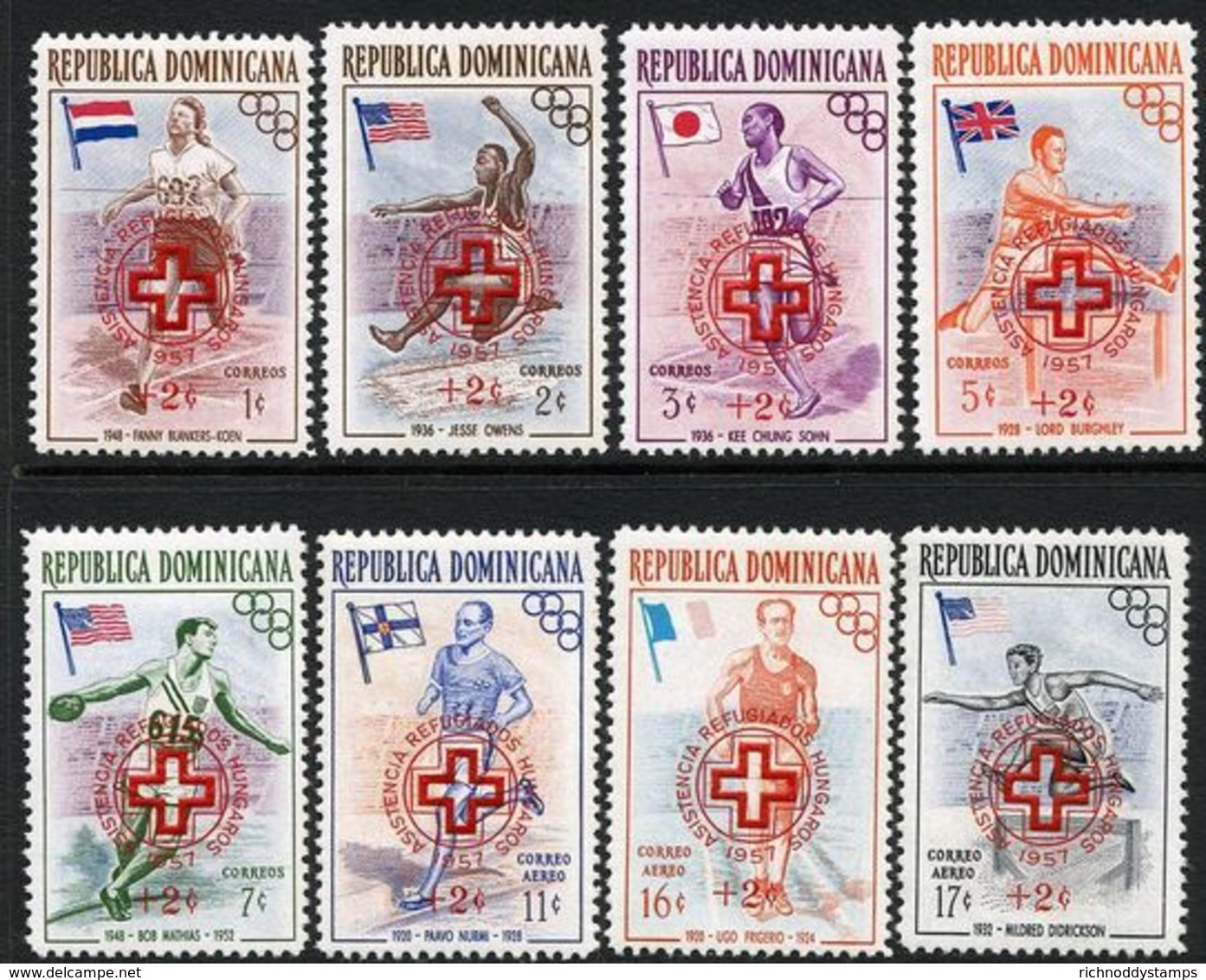 Dominican Republic 1957 Olympic Hungarian Refugees Red Cross Set Unmounted Mint. - Dominican Republic