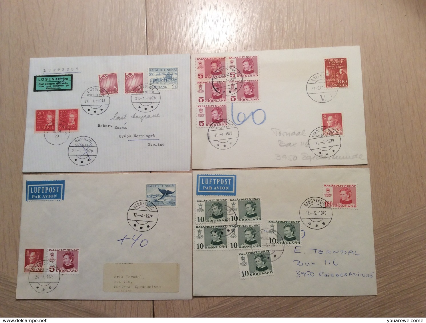 Greenland 1978-79 Four RARE POSTAGE DUE Cover (Grönland Brief Lettre Timbre Taxe Denmark - Poststempel