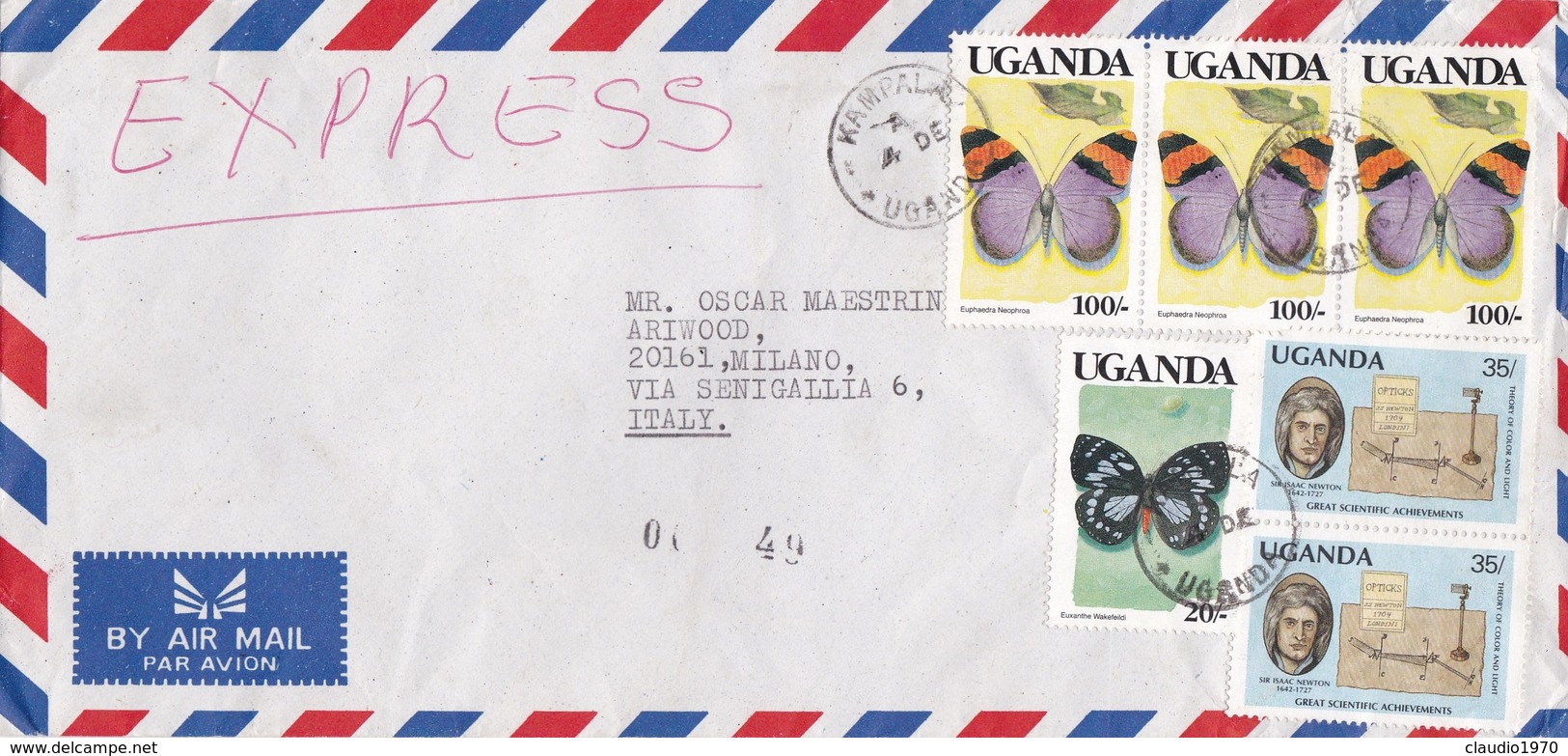 BUSTA VIAGGIATA EXPRESS AIR MAIL - UGANDA - VIAGGIATA DA KAMPALA HA MILANO ( ITALIA ) 1989 - Uganda (1962-...)