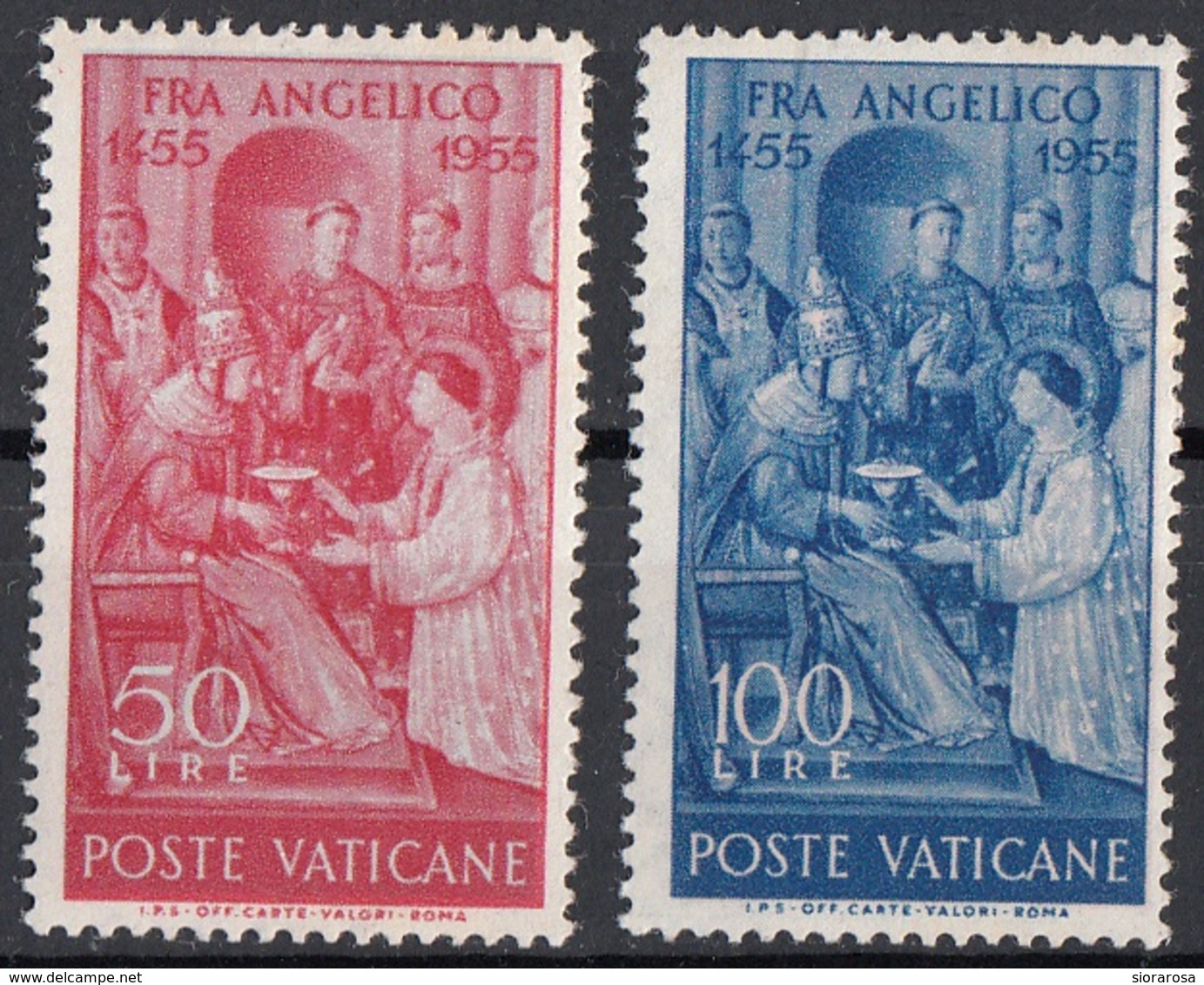 Vaticano 1955 Blf. 195-196 "Consacrazione...Lorenzo...Sisto II" Affresco Quadro Dipinto Beato Angelico MNH Paintings - Religione