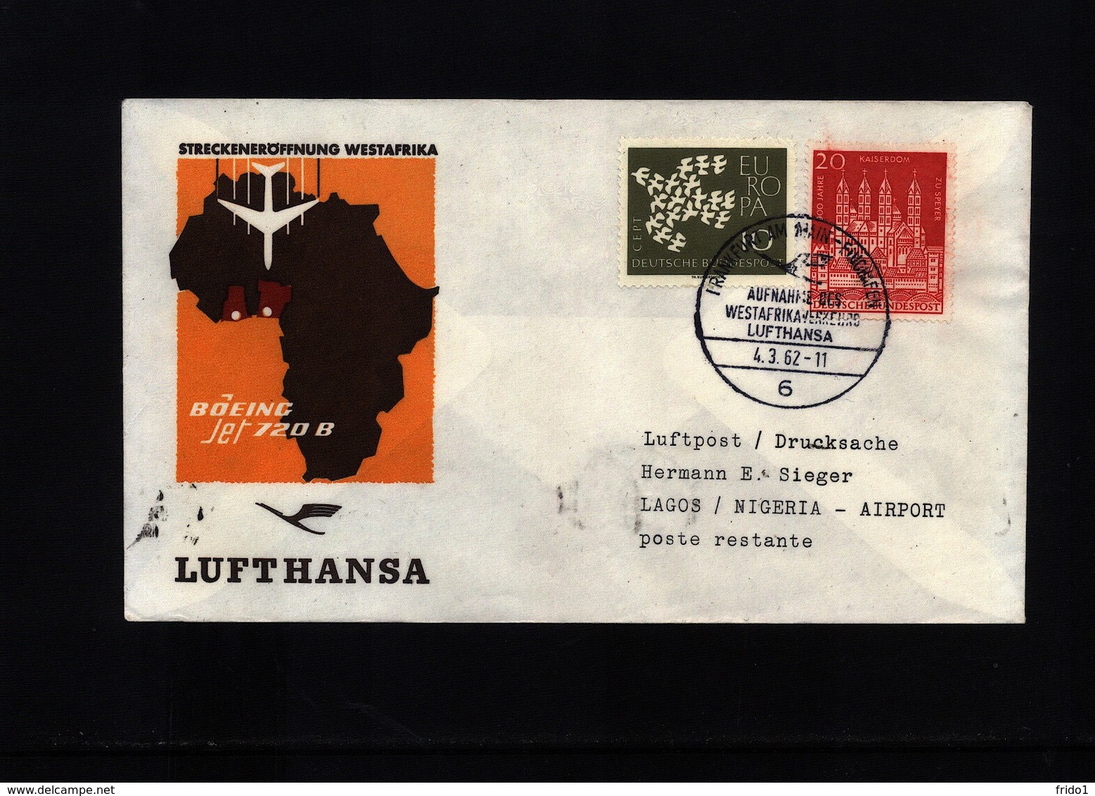 Nigeria 1962 Lufthansa  First Flight  Frankfurt - Lagos - Nigeria (1961-...)