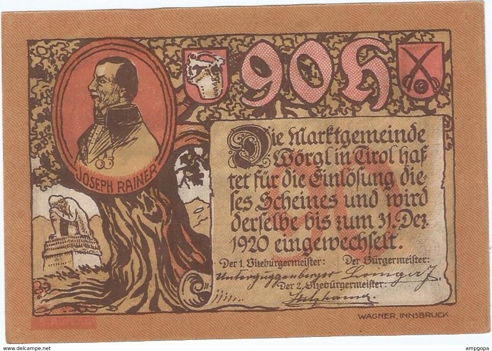Austria 90 Heller 31-12-1920, St. Johann (Tirol) 1252f UNC - Austria