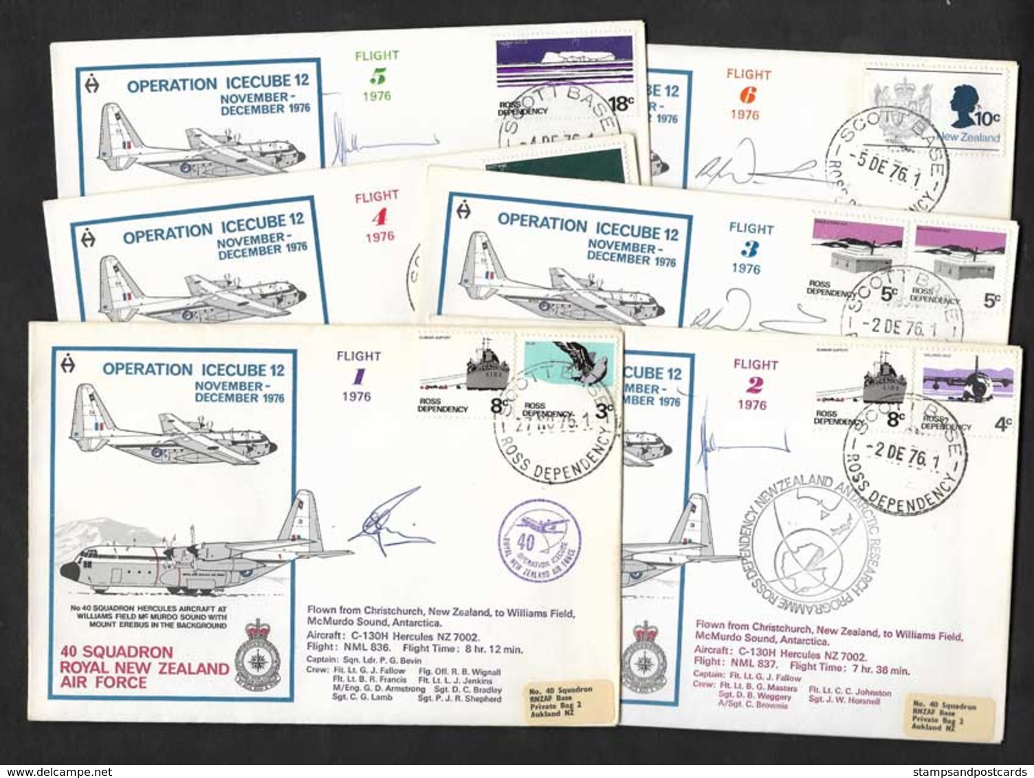 Nouvelle-Zélande 6 Lettres Signés Operation Icecube Scott Base Ross Dependency Antarctique 1976 Antarctica Signed Covers - Luftpost