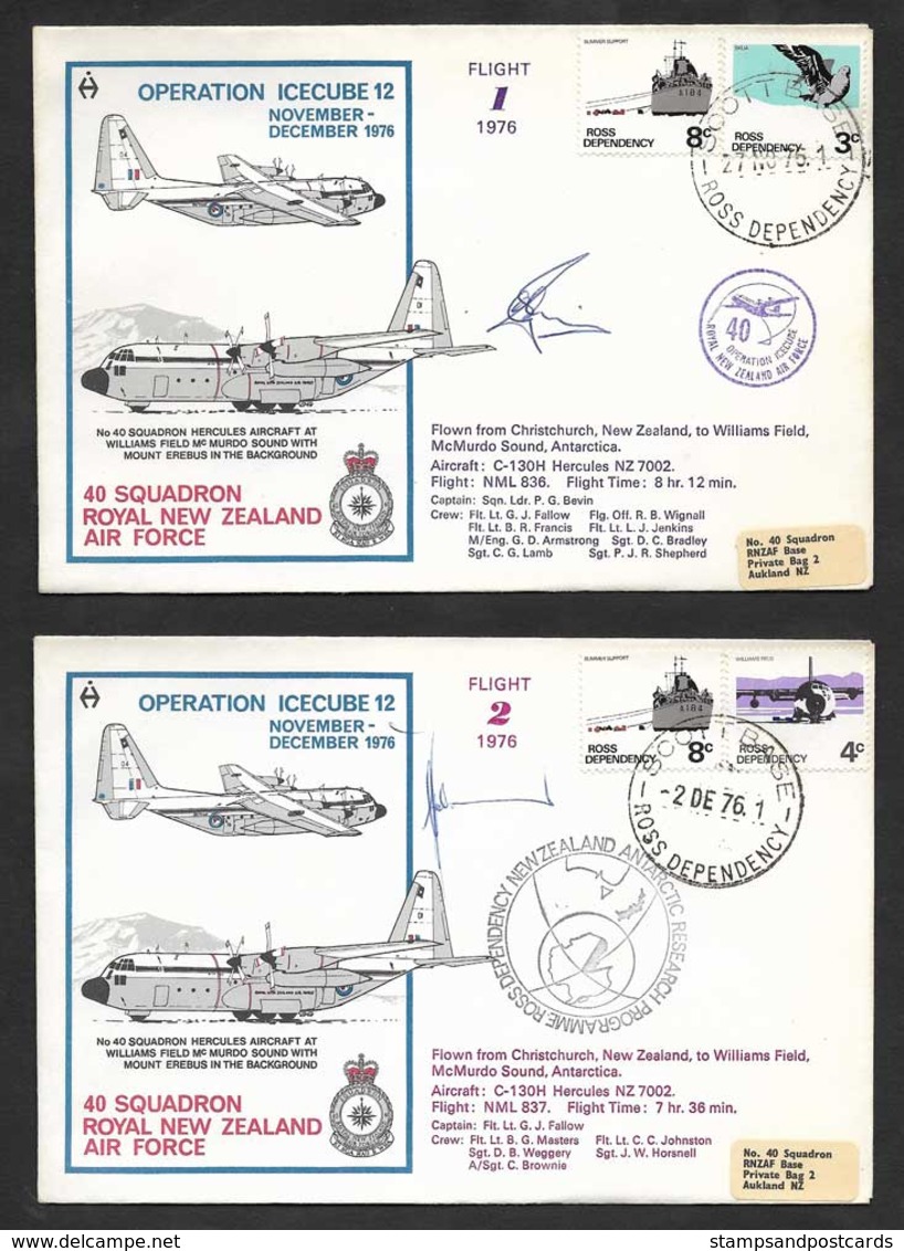 Nouvelle-Zélande 6 Lettres Signés Operation Icecube Scott Base Ross Dependency Antarctique 1976 Antarctica Signed Covers - Luftpost