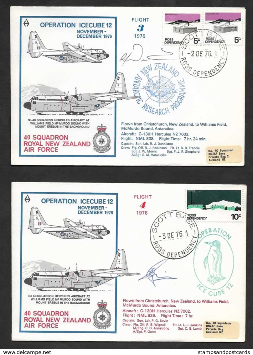 Nouvelle-Zélande 6 Lettres Signés Operation Icecube Scott Base Ross Dependency Antarctique 1976 Antarctica Signed Covers - Corréo Aéreo