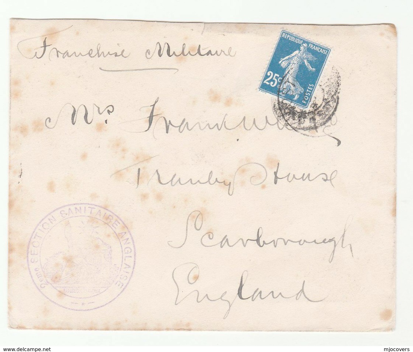 FRANCE 2eme SANITAIRE ANGLAISE COVER With FRENCH CENSOR POST LABEL On Back To GB Military Forces Health Censored WWI - Covers & Documents