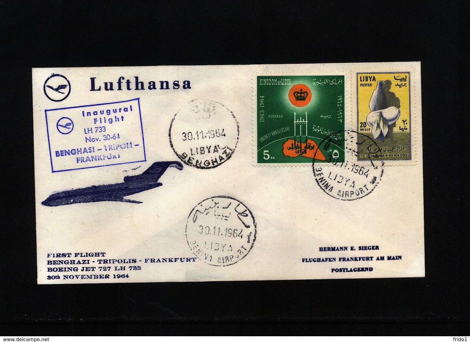 Libya 1964 Lufthansa  First Flight  Benghazi - Frankfurt - Libya