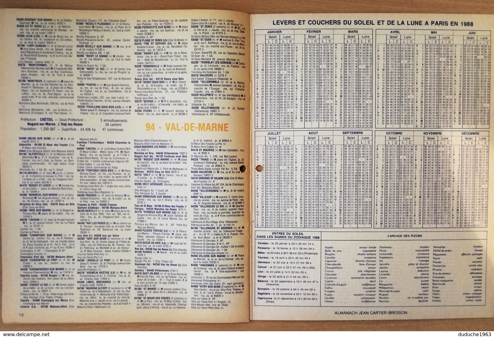 Calendrier La Poste - Almanach : 75-92-93-94 Paris et banlieue 1988. Plan banlieue Paris,métro,autobus