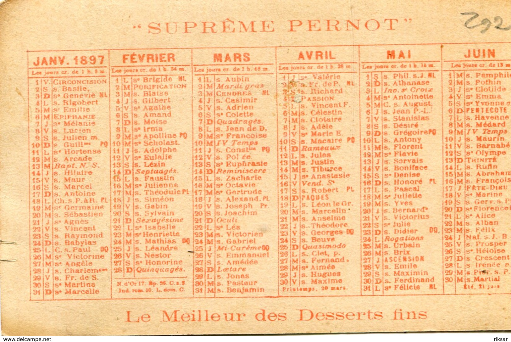 CALENDRIER 1897(PUBLICITE PERNOT) - Klein Formaat: ...-1900