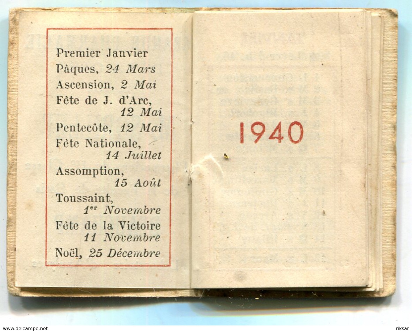 CALENDRIER 1940(GAUFREE) - Petit Format : 1921-40